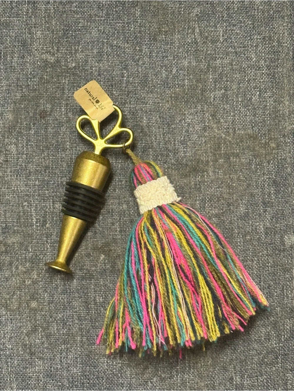 Natural Life Tassel Bottle Stopper- Rainbow
